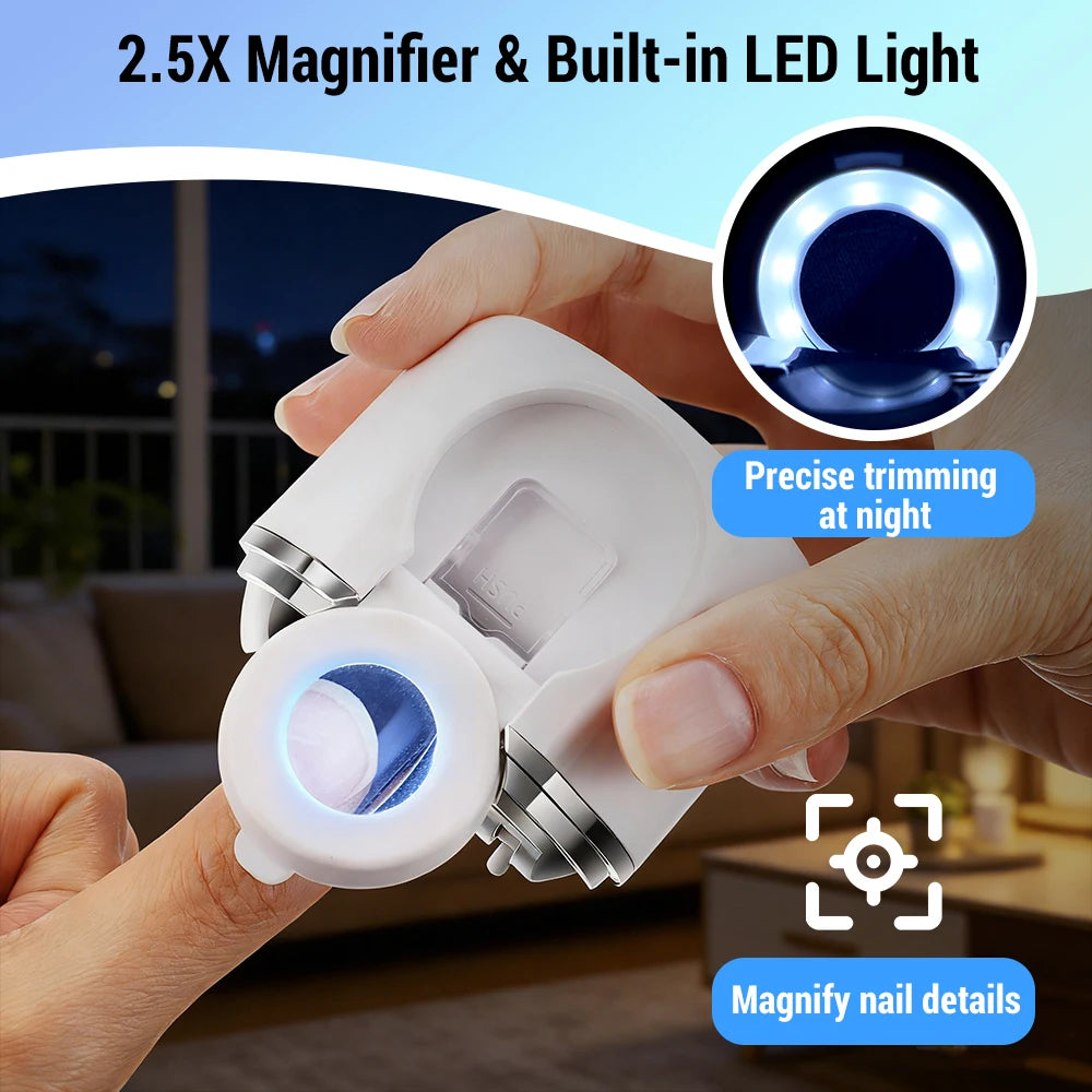 Home nail care electric nail clipper with LED light and magnifying glass - 3