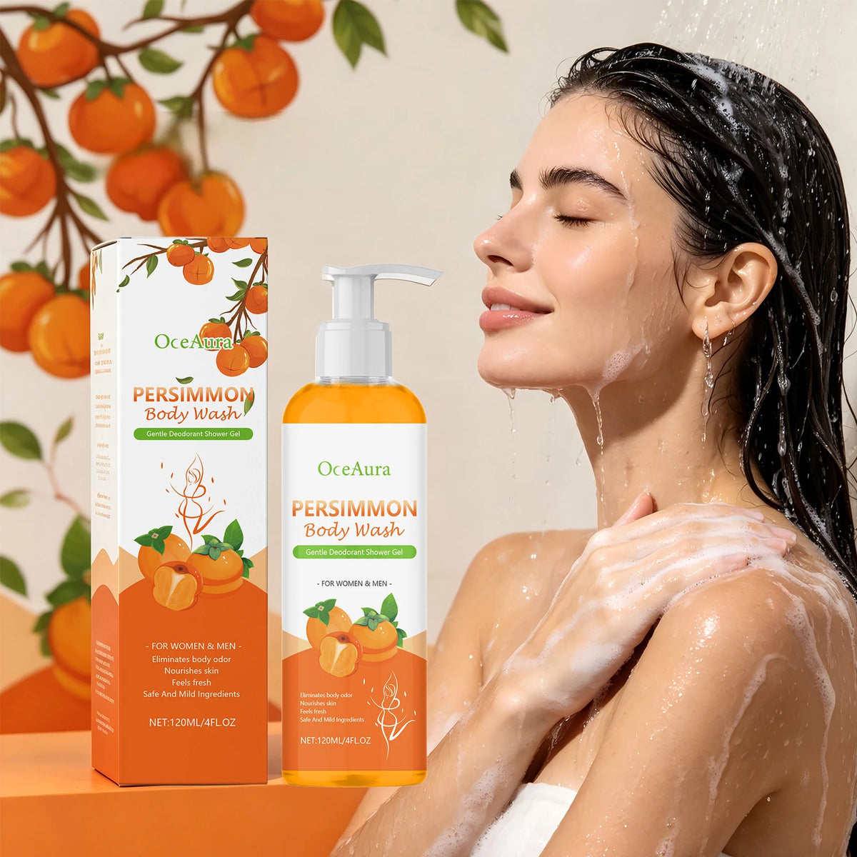 Bathroom Shower Persimmon Body Wash Exfoliating Oil Control Skin Odor Remover