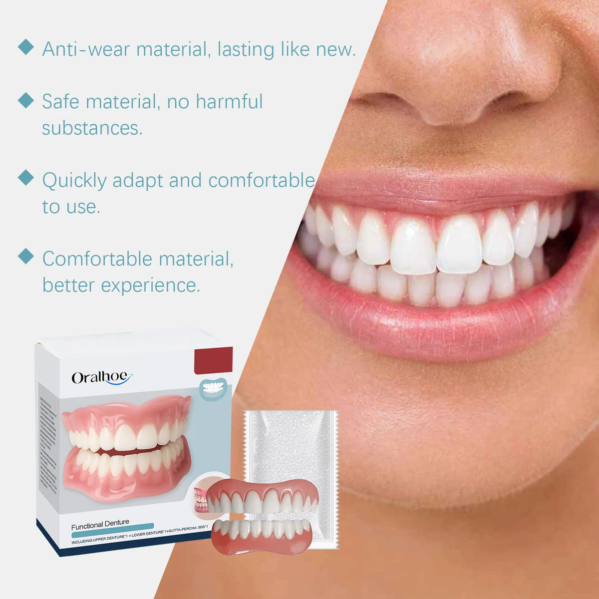 Daily Smile Soft Silicone Denture Kit For Natural Missing Teeth Repair