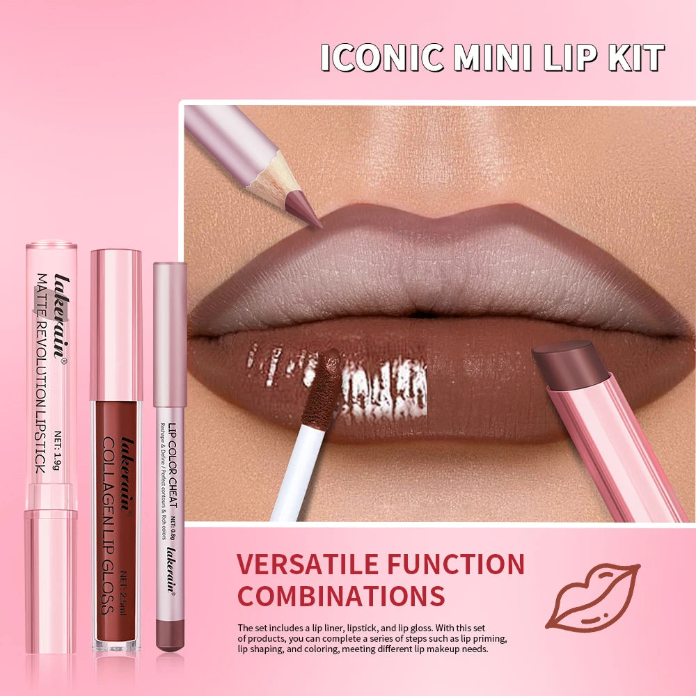 Travel makeup routine lip liner lipstick and lip gloss mini set combo