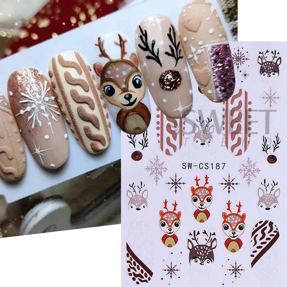 Christmas party nail art decor winter sticker for holiday manicure styling