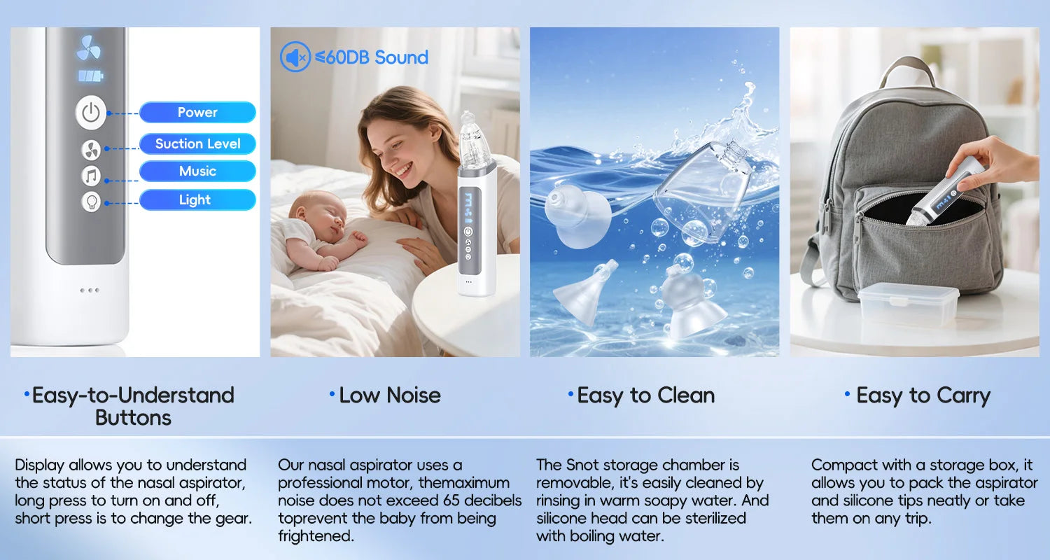 Nursery Nasal Aspirator for Babies with Gentle Suction Levels and Music - 11