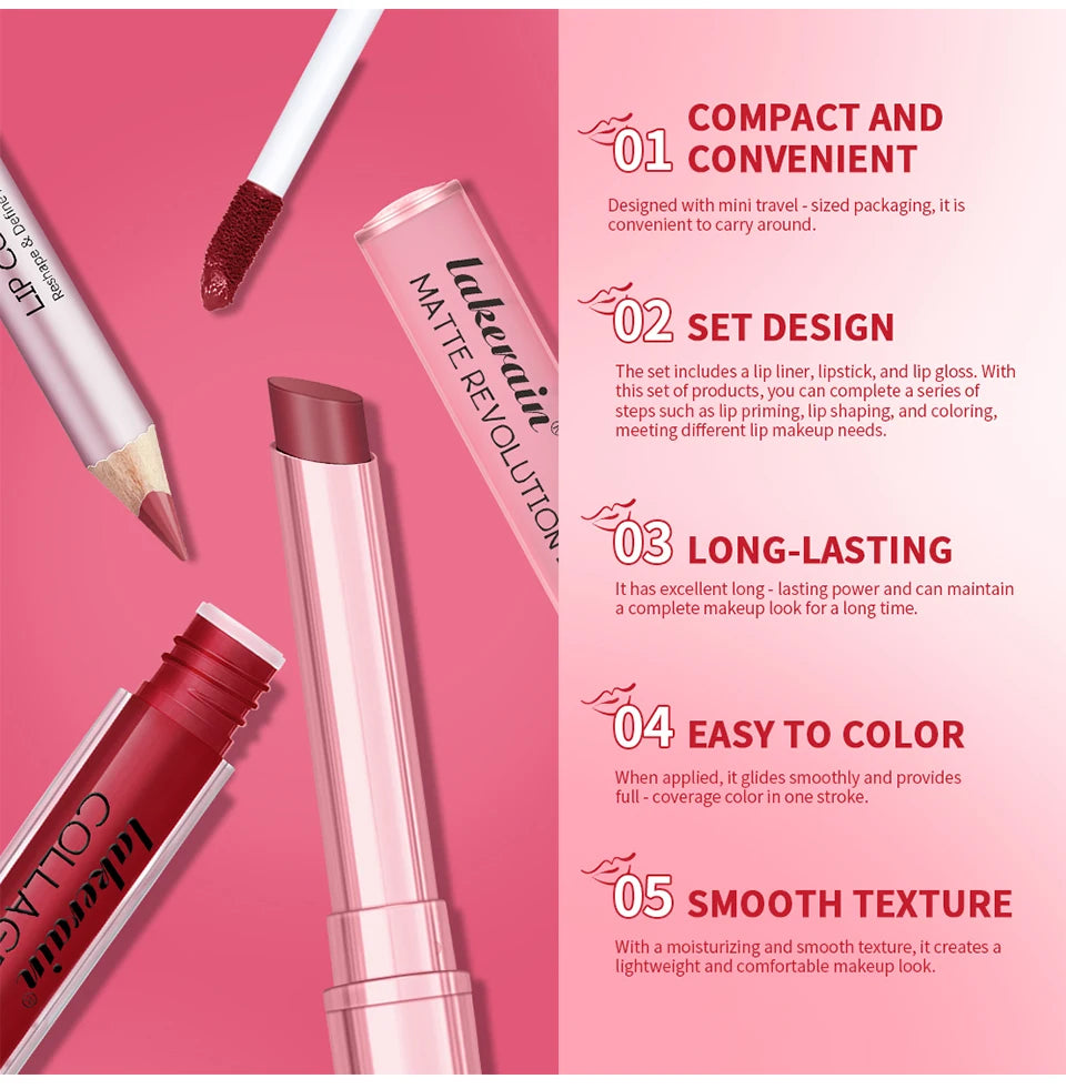 Travel makeup routine lip liner lipstick and lip gloss mini set combo
