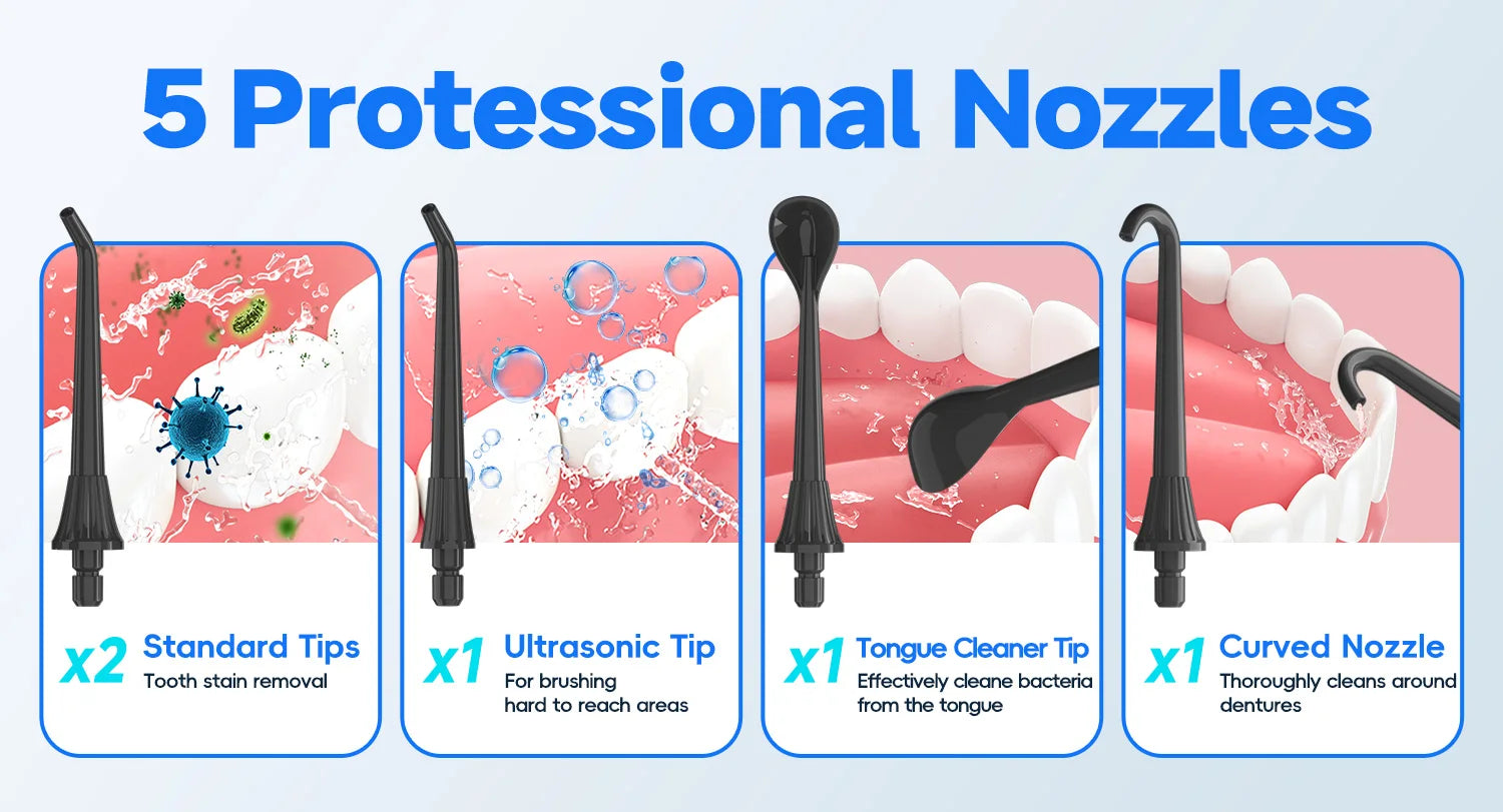 Bathroom Oral Irrigator Portable Water Flosser with Five Jet Nozzles - 13