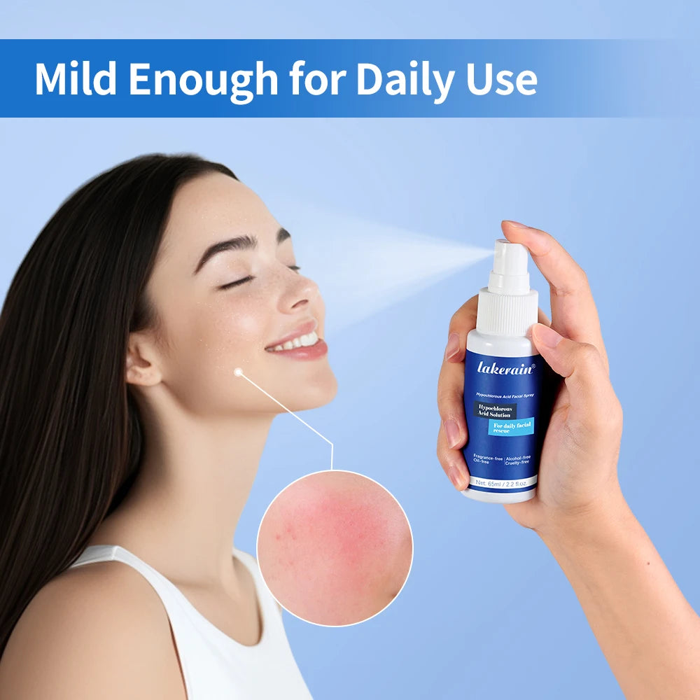 Daily skincare routine Hypochlorous Acid Facial Spray to calm redness